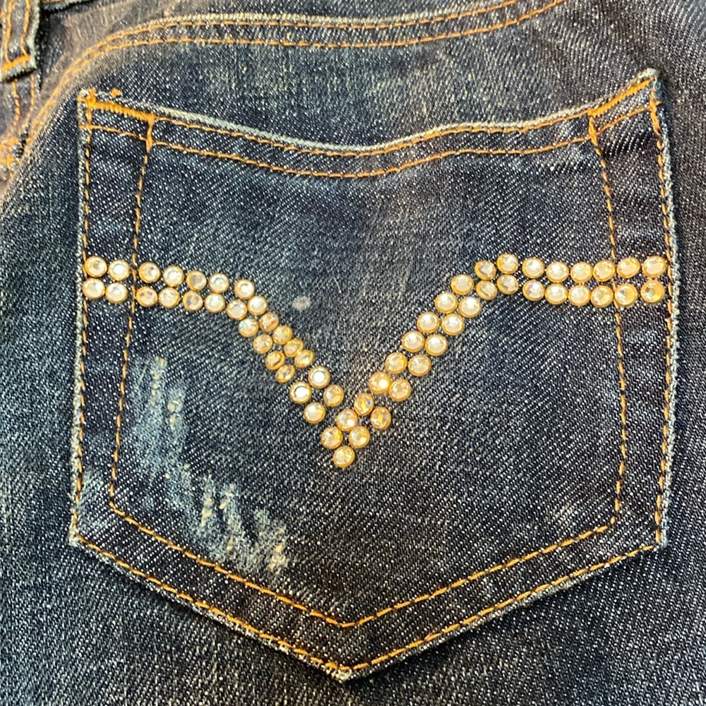 Red Valentino Crystal Encrusted V Logo Signature Jeans Never Used - Picture 4 of 16